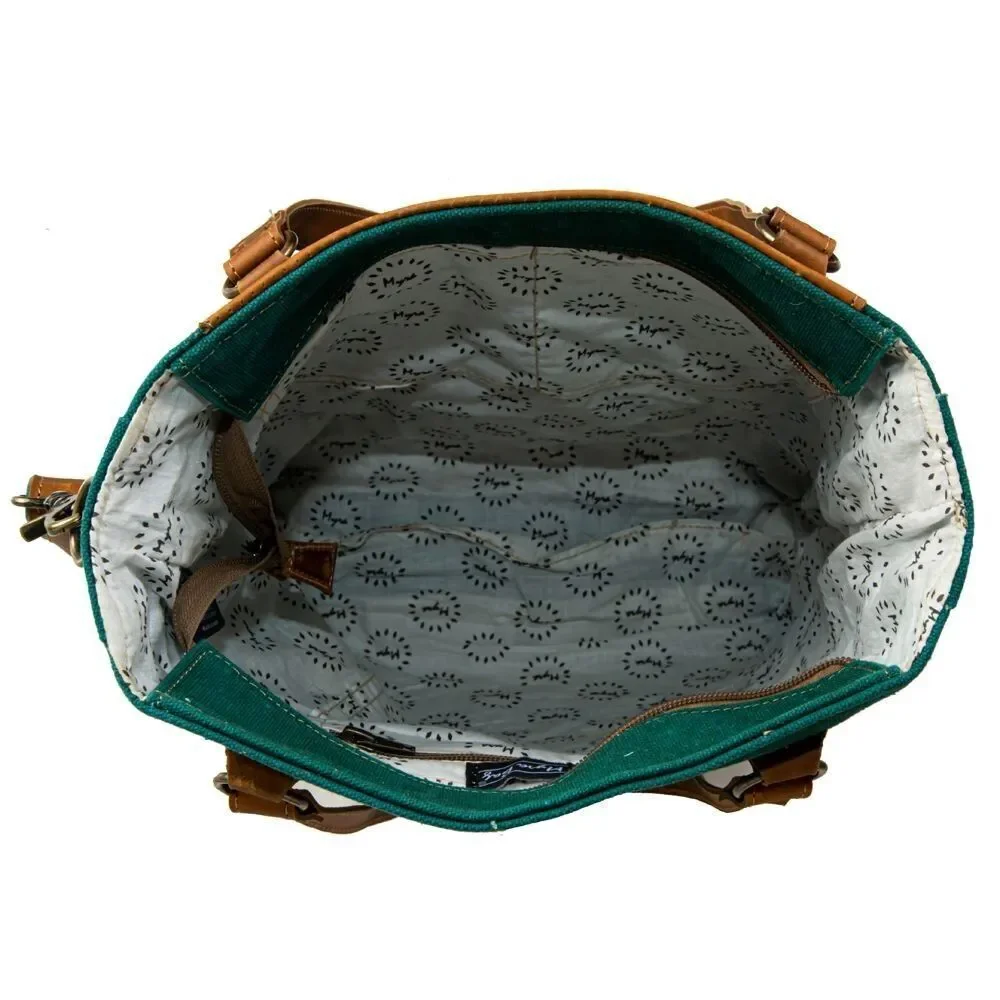 Myra Bag Handmade Templeton Tote Bag Upcycled Canvas & Cowhide Leather